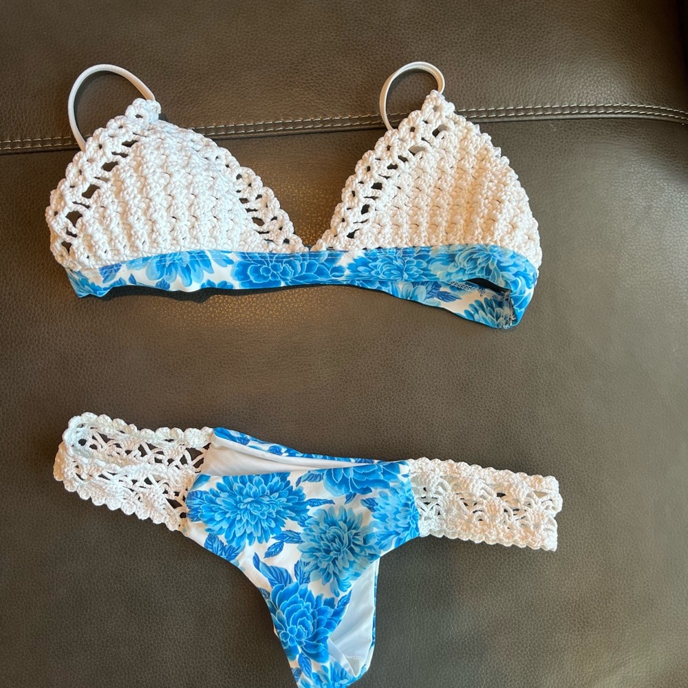 Frankie’s Bikini. Crocheted. Med bottoms small top.